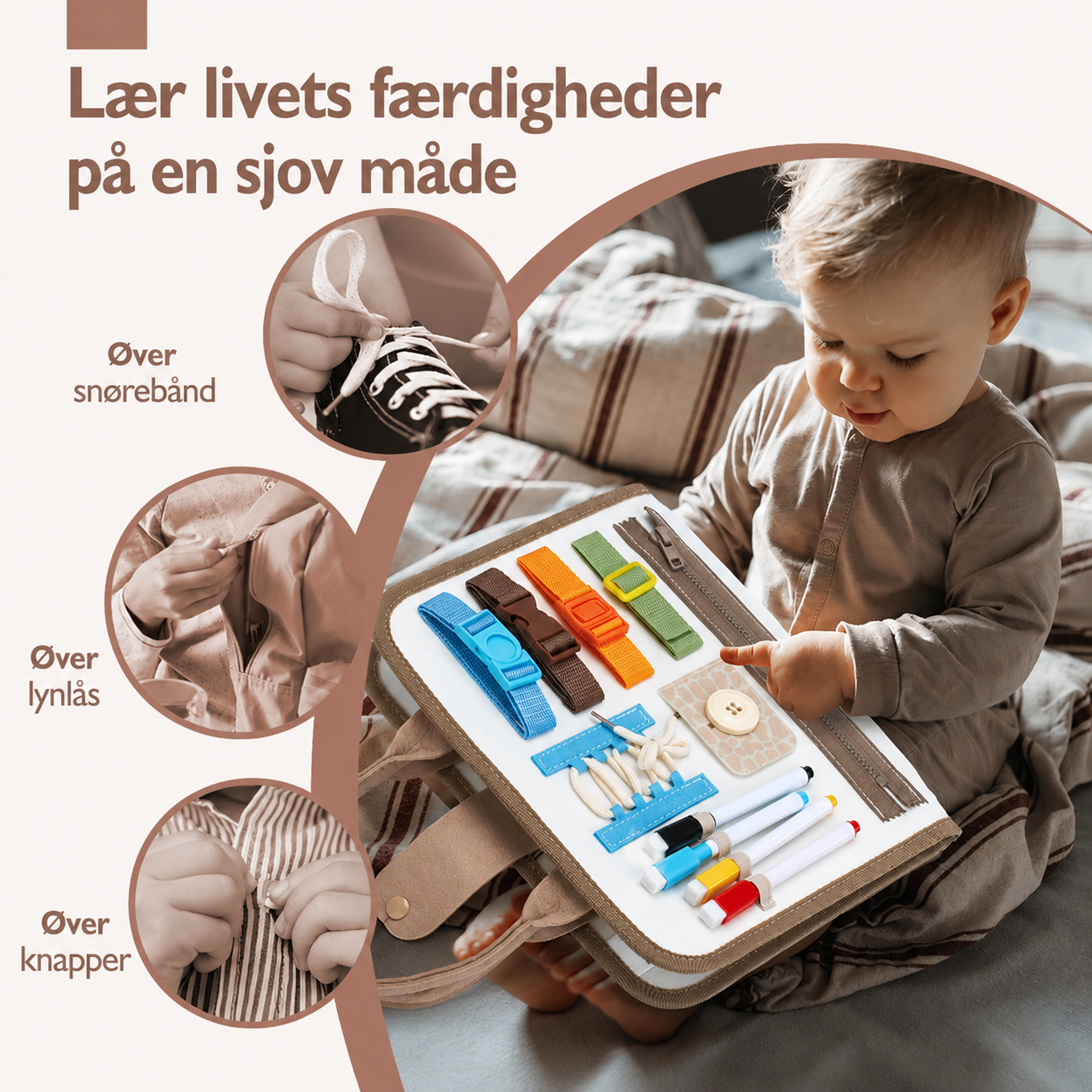 Sensorisk 6-i-1 Montessori Aktivitetsbræt