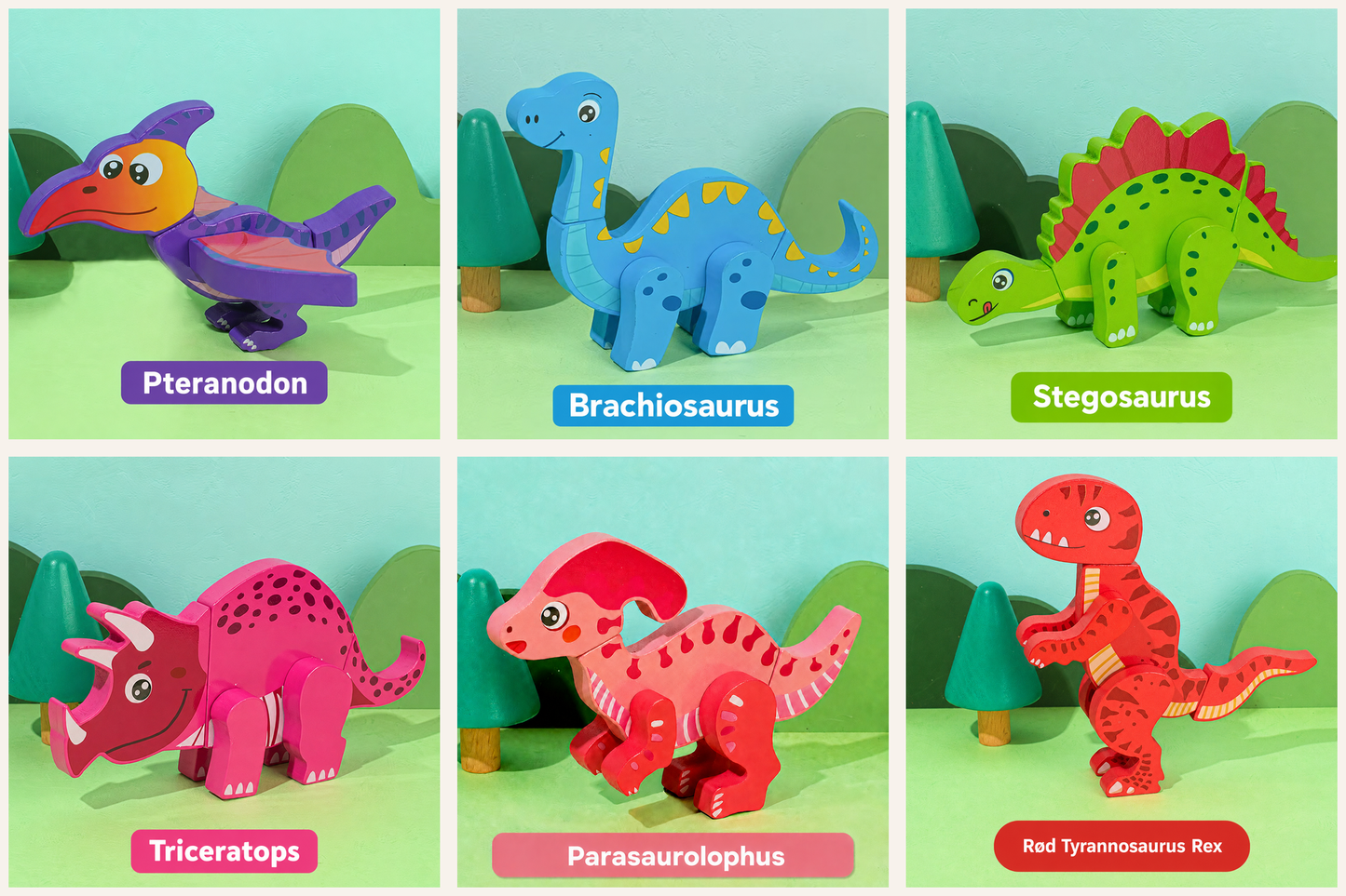 Magnetiske byg-selv dinosaurer i træ